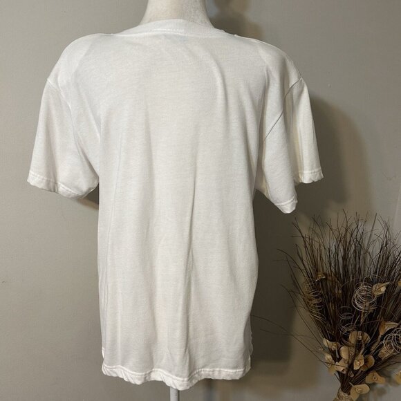 Vintage Suburbans Women White Beaded T-shirt Top Nautical Black Fish Stars Sz M - Picture 2 of 5